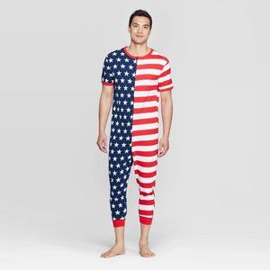 Men's One-Piece Union Suit Patriotic Stars-Stripes Pajama Small